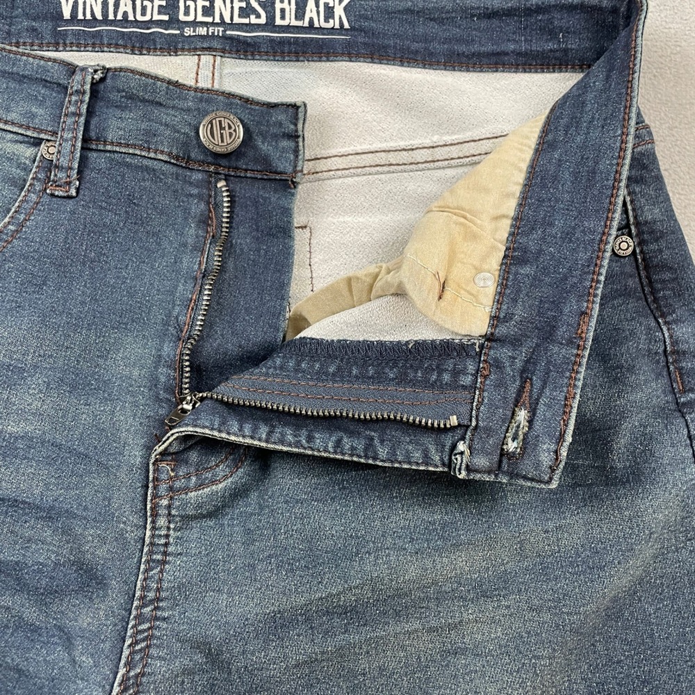 Vintage Genes Black Men's Slim Fit Jeans Blue Medium Wash Stretch 33x32 Casual - Picture 11 of 16